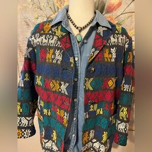 Sz L Vintage 50’s 60’s Guatemalan Aztec Pattern Colorful Handwoven Jacket